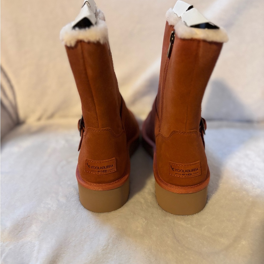 Koolaburra Orange Suede Shearling Mid-Calf Boots with Buckle NEW - Picture 4 of 9